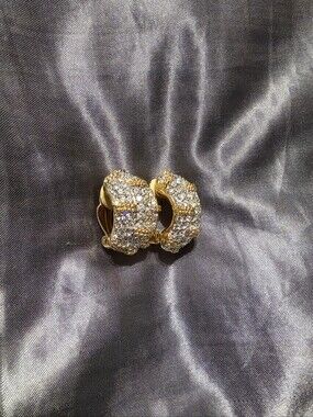 Vintage Swarovski SAL Gold-plated  Clip On earrings pavé crystals Woven Design